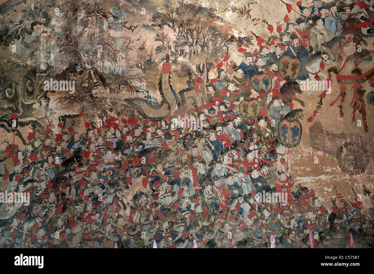 Part of Taoist Mural of Song Dynasty(960-1279) at the Tiankuang Hall in Dai Temple, Shandong, China. 2011 Stock Photo