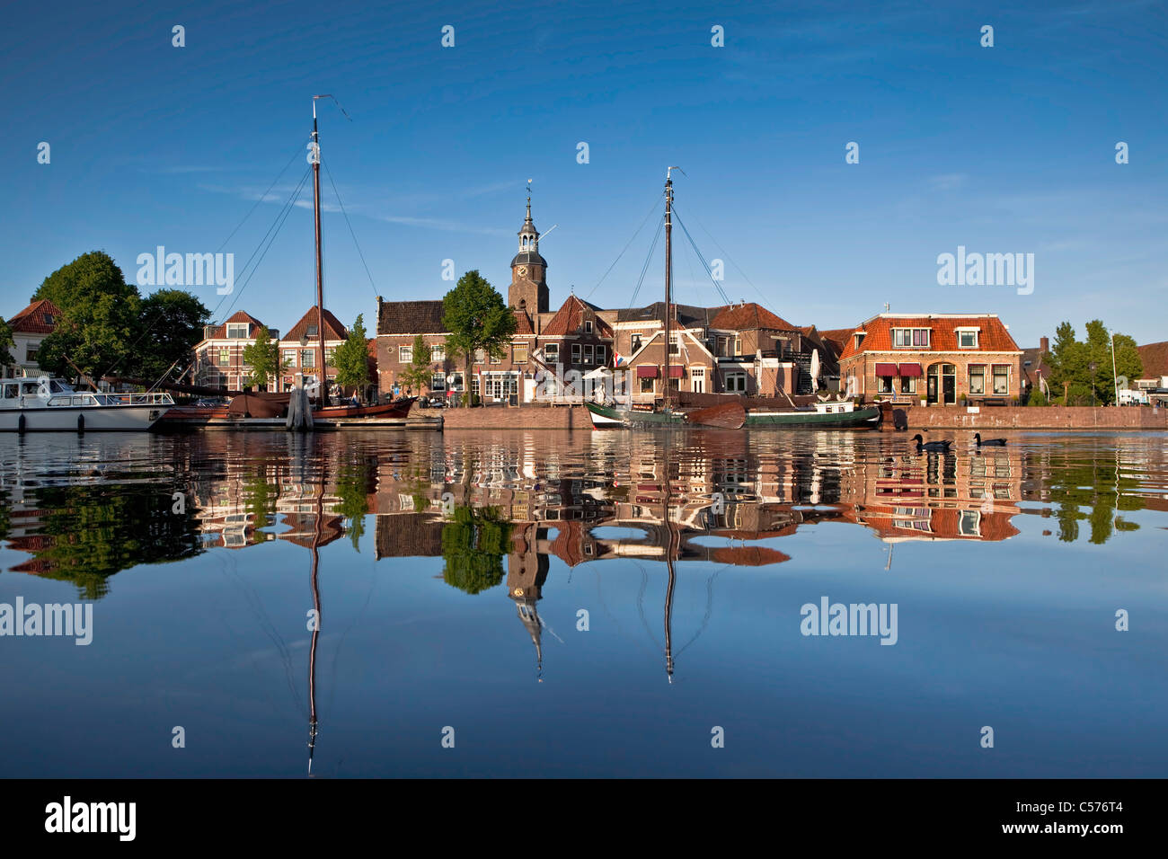 The Netherlands, Blokzijl, Harbour. Skyline. Houses from 17th century. Stock Photo