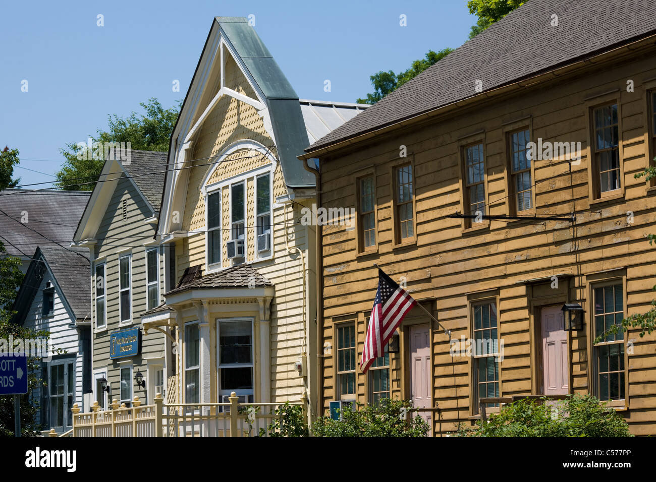 Charming buildings in historic district of Kinderhook, Columbia County, New York State Stock Photo