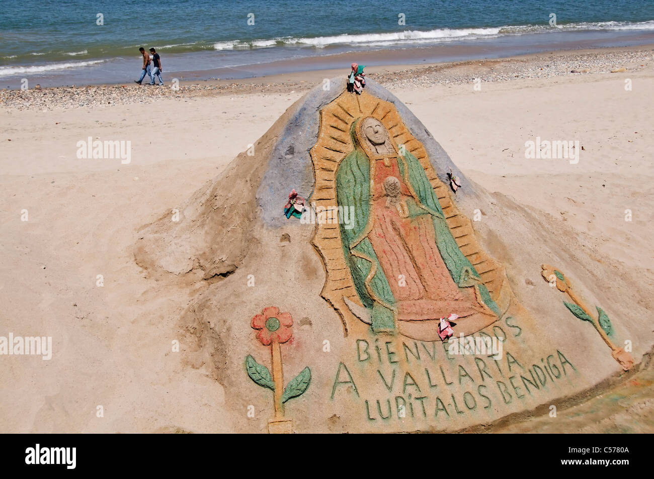 Impressive sand sculpture on the beach adjacent to the Malecon in downtown Puerto Vallarta, Mexico. Stock Photo