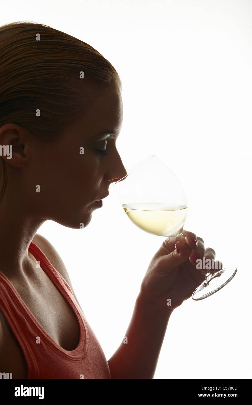 Lady drinking wine silhouette hires stock photography and images Alamy