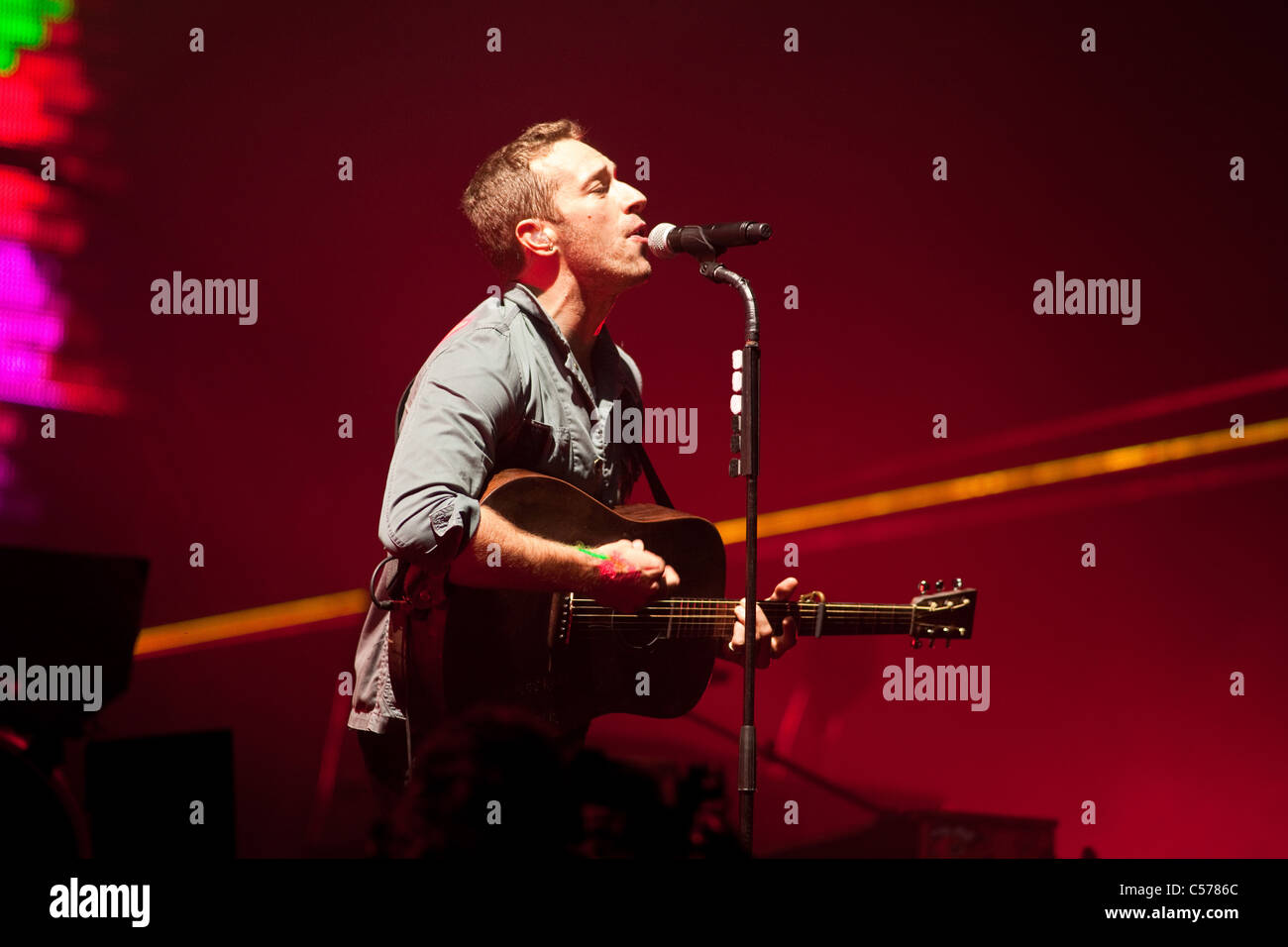 Coldplay headlining the Glastonbury Festival 2011, Somerset, England, United Kingdom Stock Photo