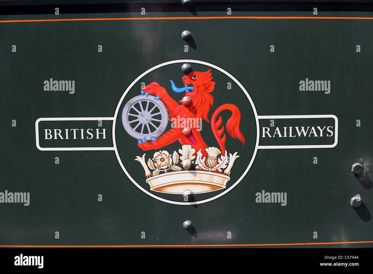 The British Railways sign and logo on old steam locomotive Stock Photo