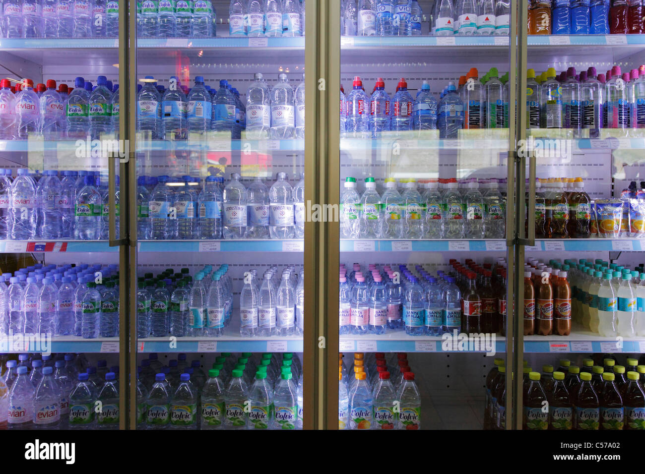 beverages shelf in a petrol station Stock Photo