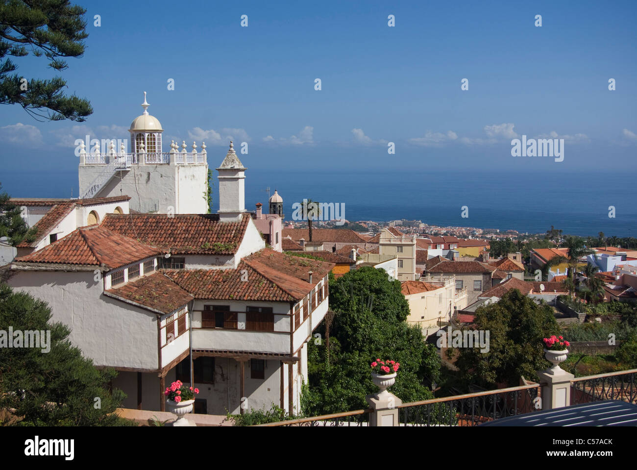 View from the old town of La Orotava looking towards Puerto de la Cruz, Tenerife, Spain Stock Photo