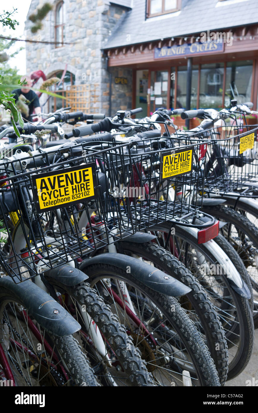 Bicycles awaiting hiring on Sark island Channel Islands UK Stock Photo