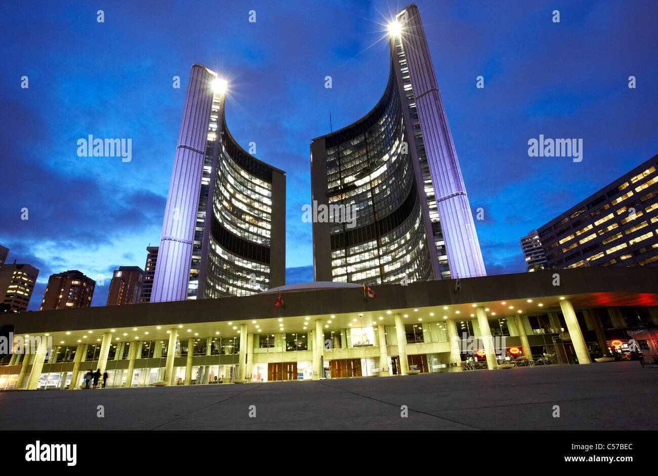 Toronto City Hall building and nathan phillips square at night Stock Photo