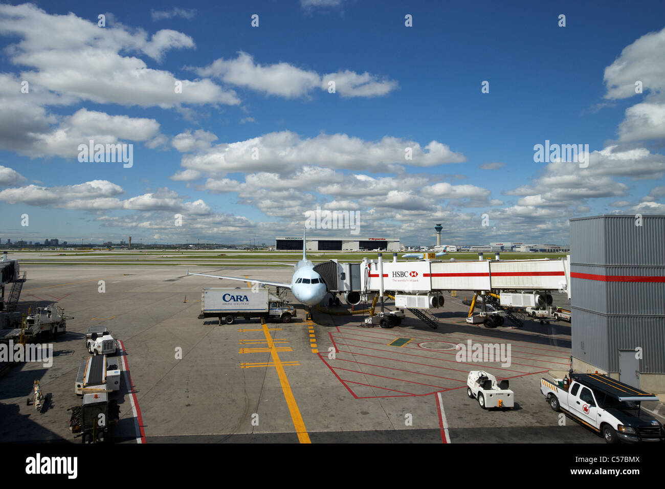 air canada aircraft and airport vehicles Toronto Pearson International Airport Ontario Canada Stock Photo