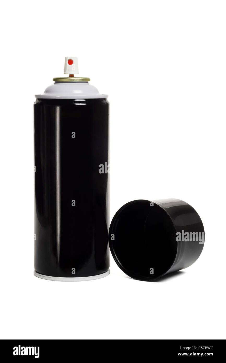 Black and blank aerosol can on white background Stock Photo
