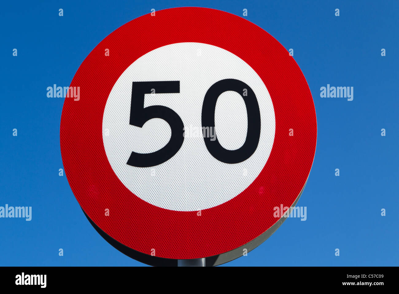 Traffic Sign 50 speed limit, Auckland, New Zealand, Monday, July 11, 2011. Stock Photo