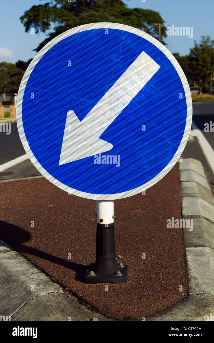 Traffic Sign, Keep Left, Auckland, New Zealand, Monday, July 11, 2011. Stock Photo