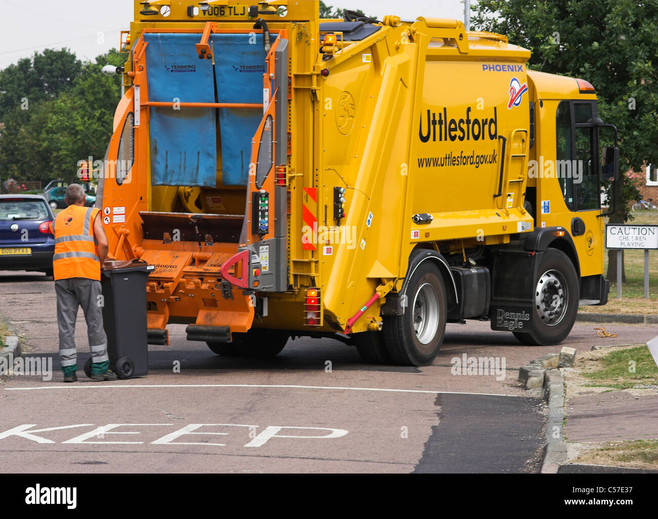 Refuse collection truck Stock Photo Alamy