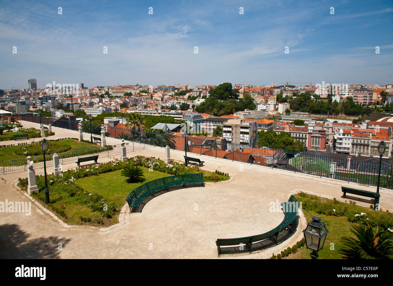 View from the Miradouro de Sao Pedro de Alcantara over Lisbon. Stock Photo