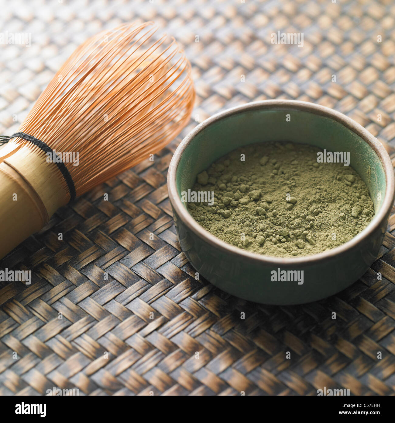 green tea powder and brush Stock Photo Alamy