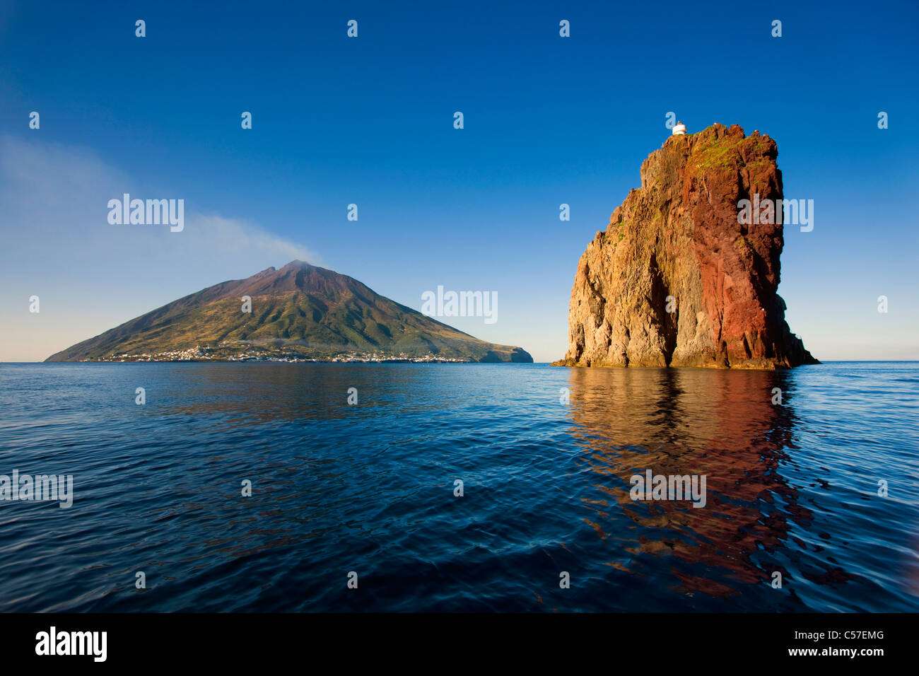 Strombolicchio, Italy, Europe, Lipari Islands, island, isle, volcano chimney, volcano rest, sea, Mediterranean Sea, erosion, dec Stock Photo