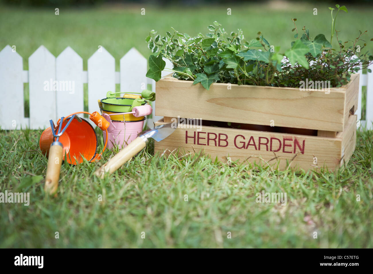 Herb And Gardening Tools Stock Photo Alamy