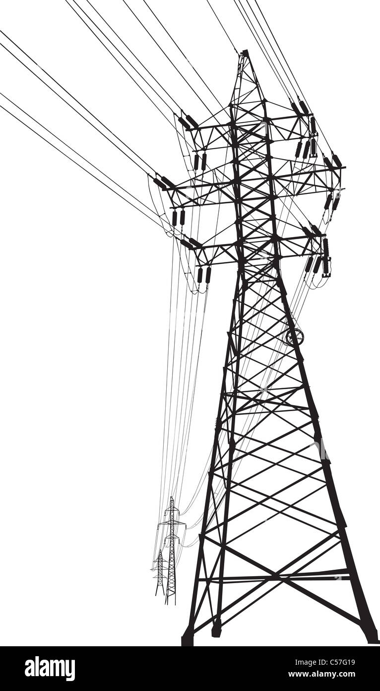Vector silhouette of high voltage power lines and pylon Stock Photo Alamy