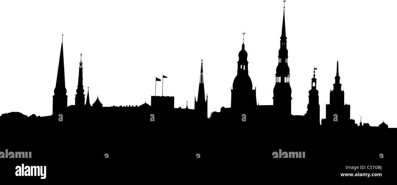 Vector illustration of Riga old city panorama silhouette. Stock Photo