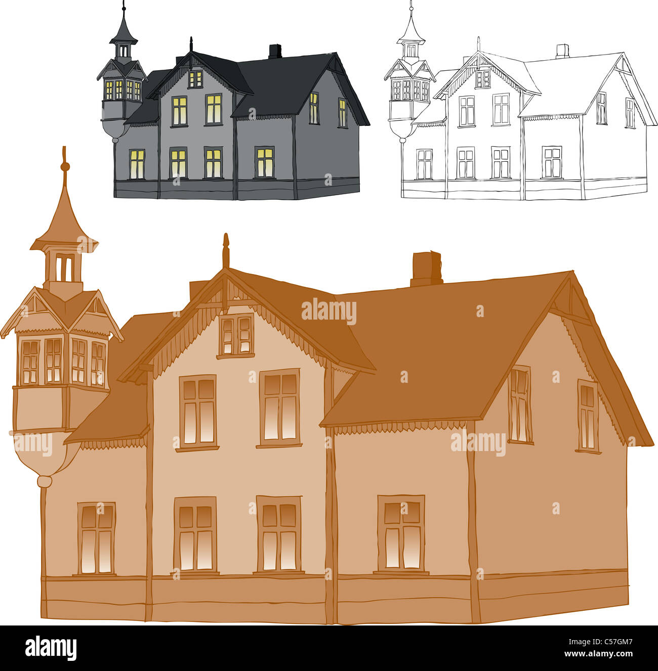 Easy How to Draw a 3D House Tutorial and House Coloring Page