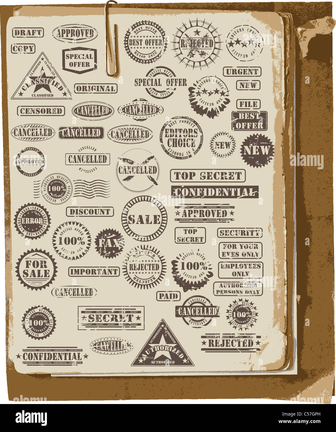 Vector collection of grunge rubber stamps on old paper Stock Photo