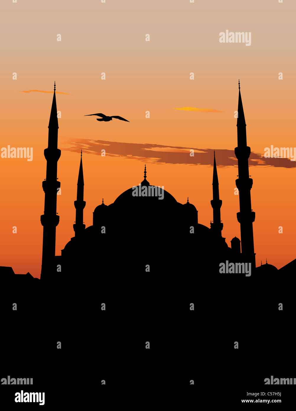 Silhouette of the Sultan Ahmed Mosque or Blue Mosque in Istanbul ...