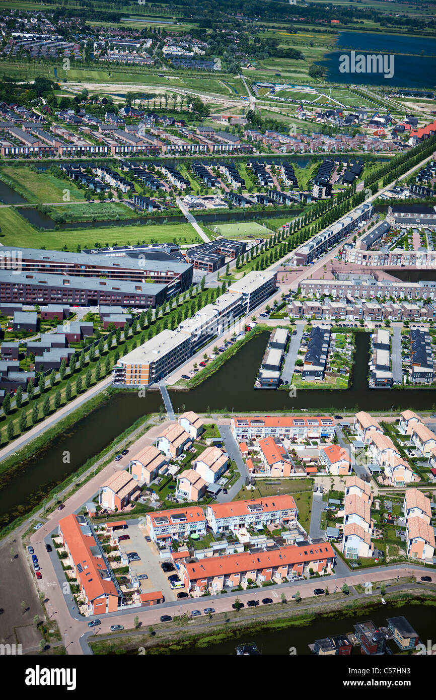The Netherlands, Utrecht, Modern residential house construction. Aerial. Stock Photo