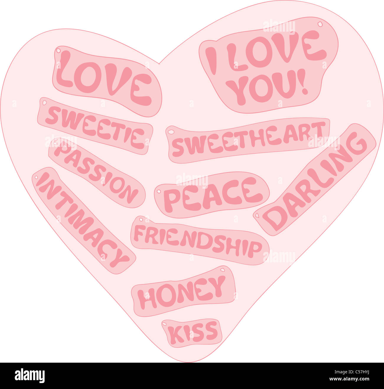 Pink heart with love signs inside (vector) Stock Photo