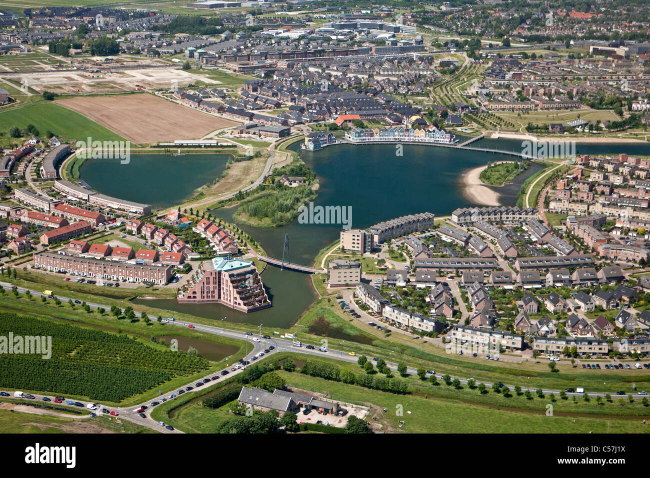 The Netherlands, Houten, Modern residential district. Aerial. Stock Photo