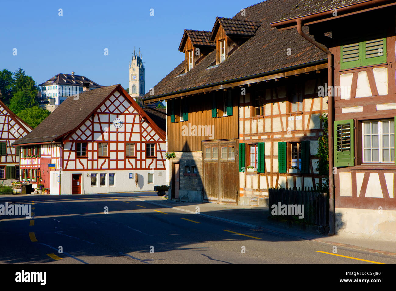 Kleinandelfingen, Switzerland, Europe, canton Zurich, village, houses, homes, bolt construction