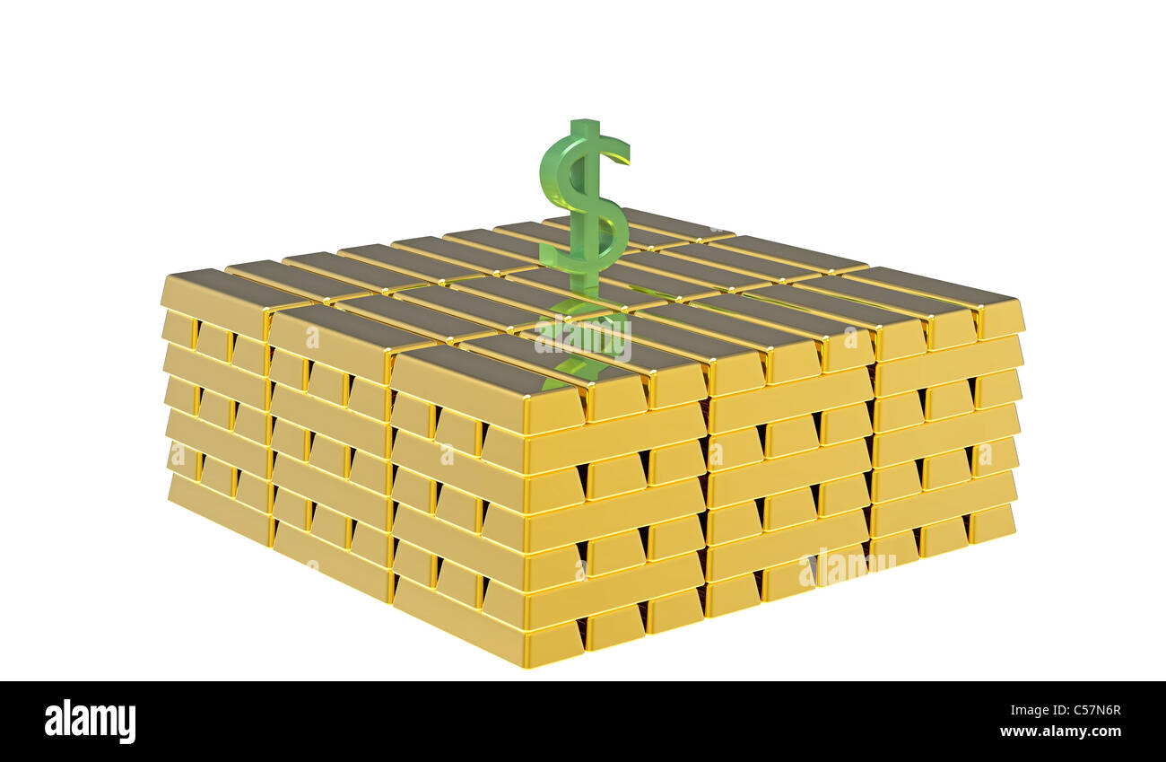 Symbol of dollar on gold bars money concept Stock Photo