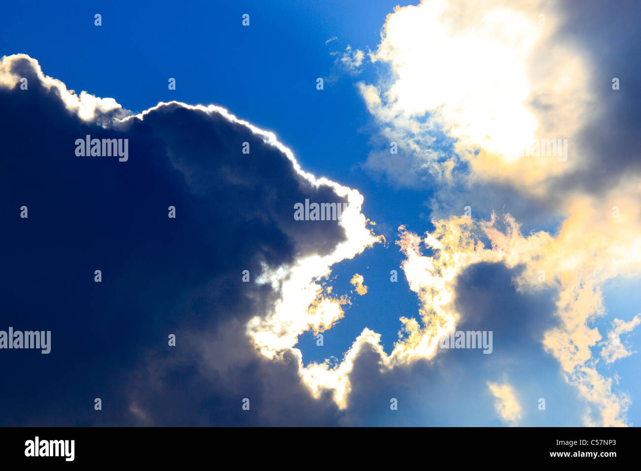 Thunderstorm, sky, pattern, sample, rain, sun, sunrays, mood, cloud, clouds, abstract, blue, blue sky, graphical, gray, atmosphe Stock Photo