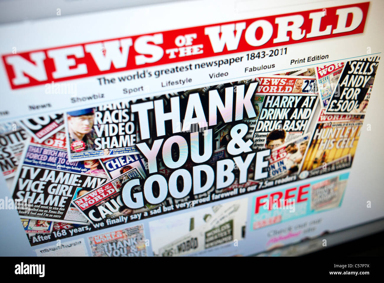 The website of the British tabloid, the News of the World last issue on July 10, 2011 Stock Photo