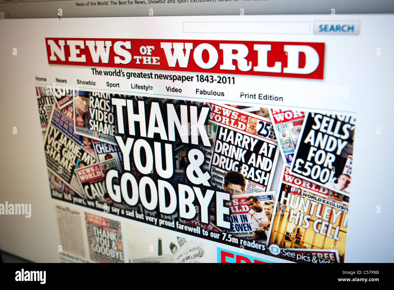 The website of the British tabloid, the News of the World last issue on July 10, 2011 Stock Photo