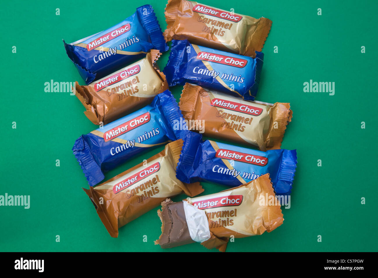 Selection of two types of mini chocolate bars one half eaten Stock Photo