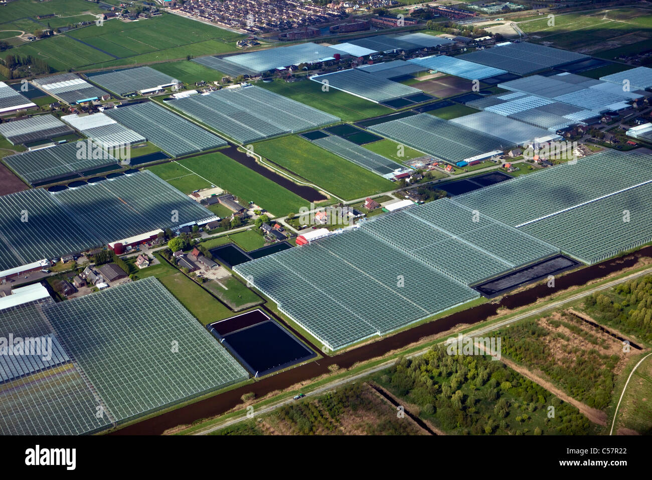 The Netherlands, Pijnacker, Greenhouses. Westland. Aerial Stock Photo