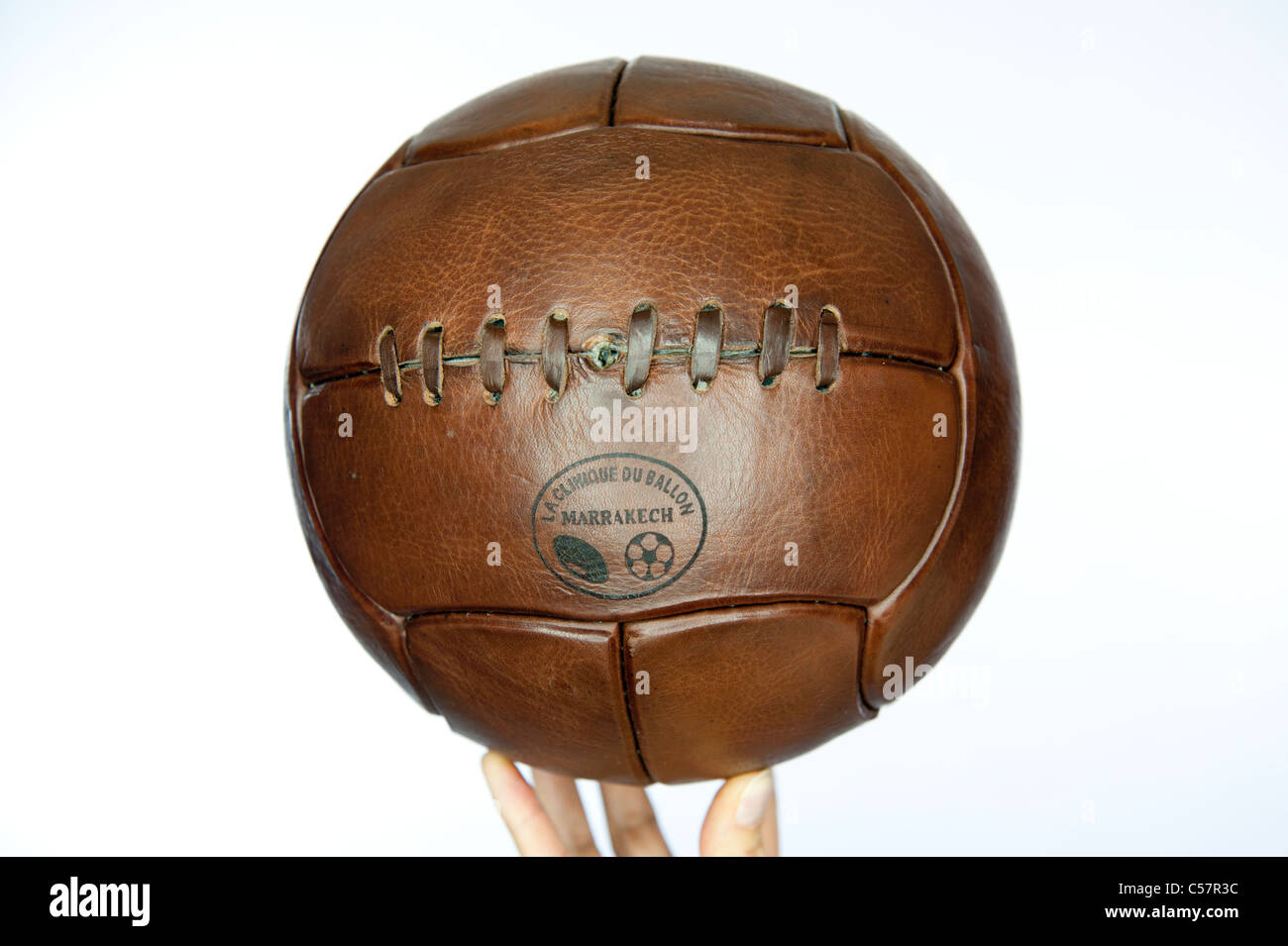 Old fashion leather football Stock Photo Alamy