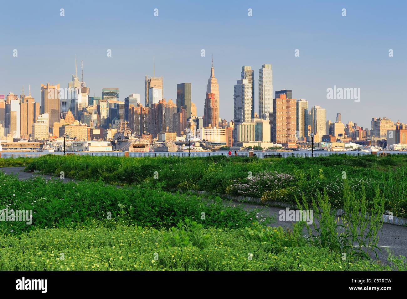 New York City Manhattan midtown skyline view from New Jersey Hudson