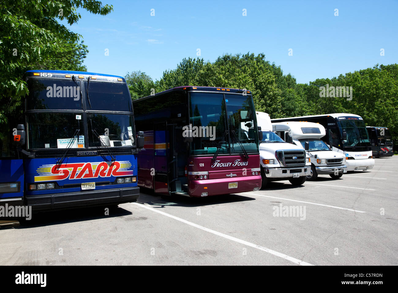 coach and tour bus parking lot outside niagara-on-the-lake ontario canada Stock Photo