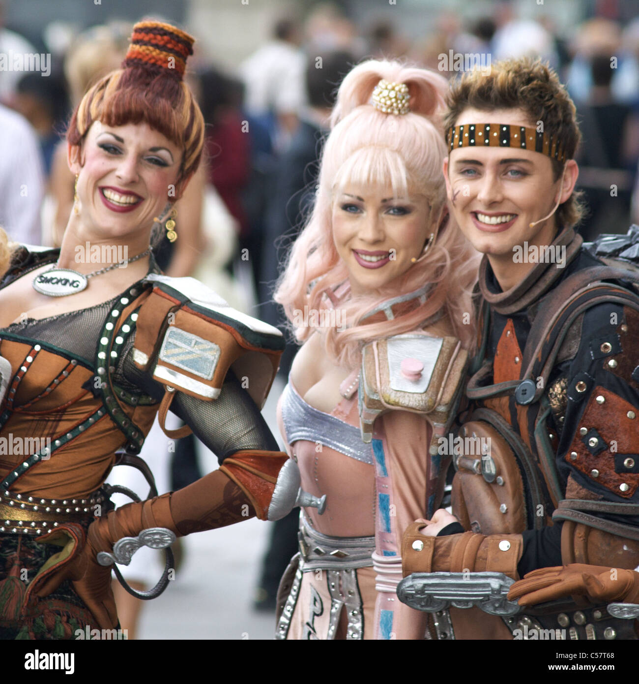 Cast members of West End show Starlight Express perform on London's