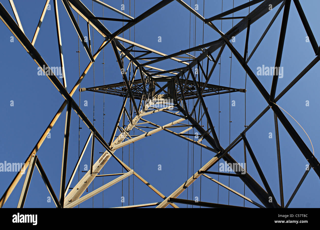 Looking up into a steel-structured hydro-electric tower Stock Photo - Alamy