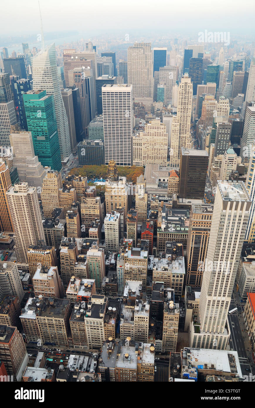 New York City Manhattan skyline aerial view with street and skyscrapers ...