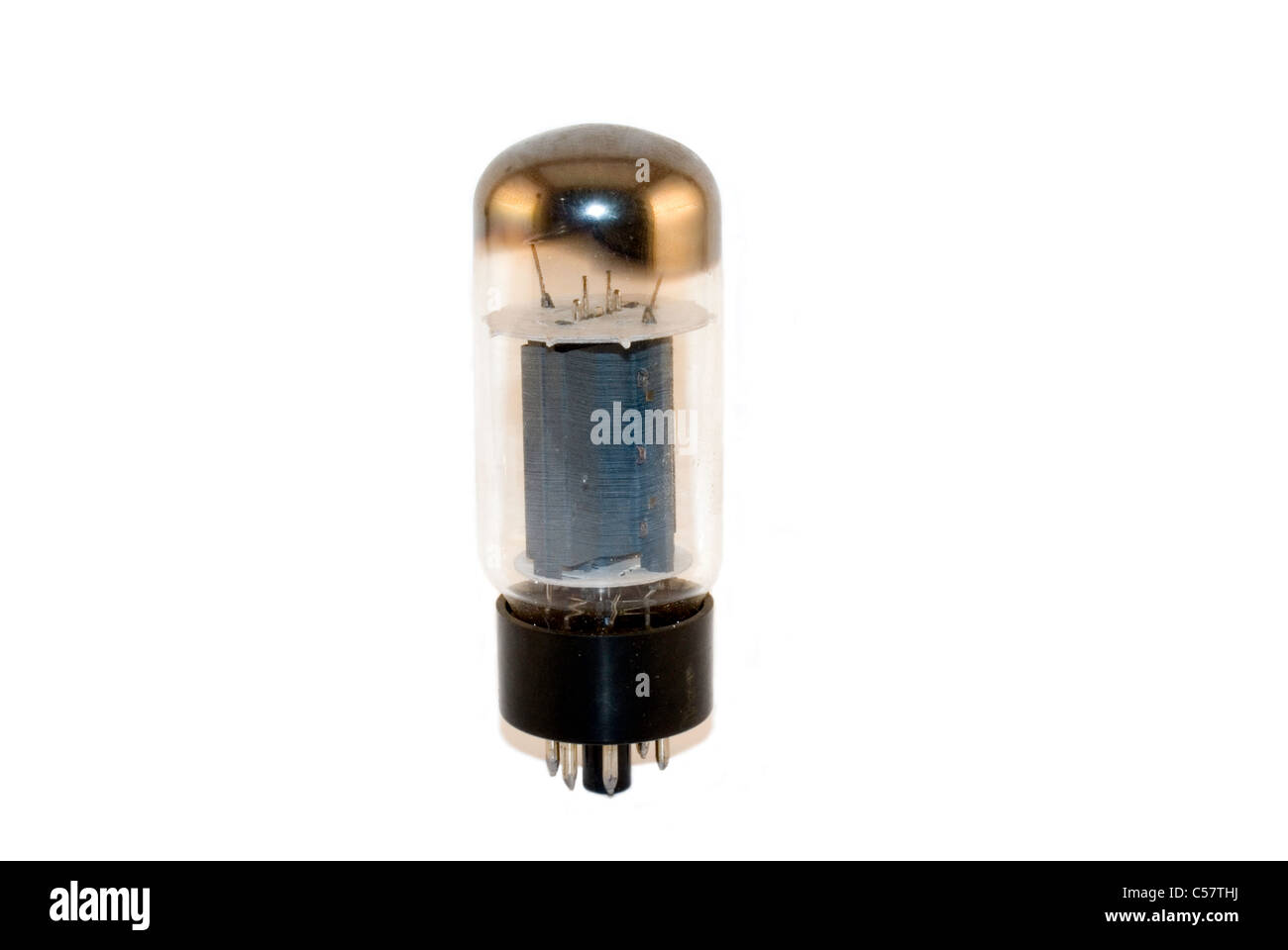 A single, 6L6 electronic vacuum tube isolated on a white background. Stock Photo