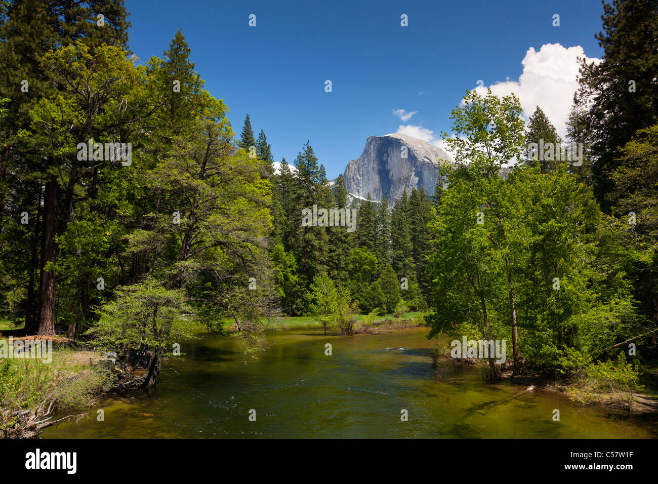 yosemite national park Half Dome with the Merced river flowing through the Yosemite Valley Yosemite National Park California usa Stock Photo