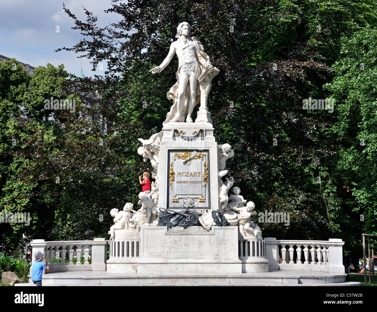 Mozart statue in the Burggarten castle garden, Vienna, Austria Stock