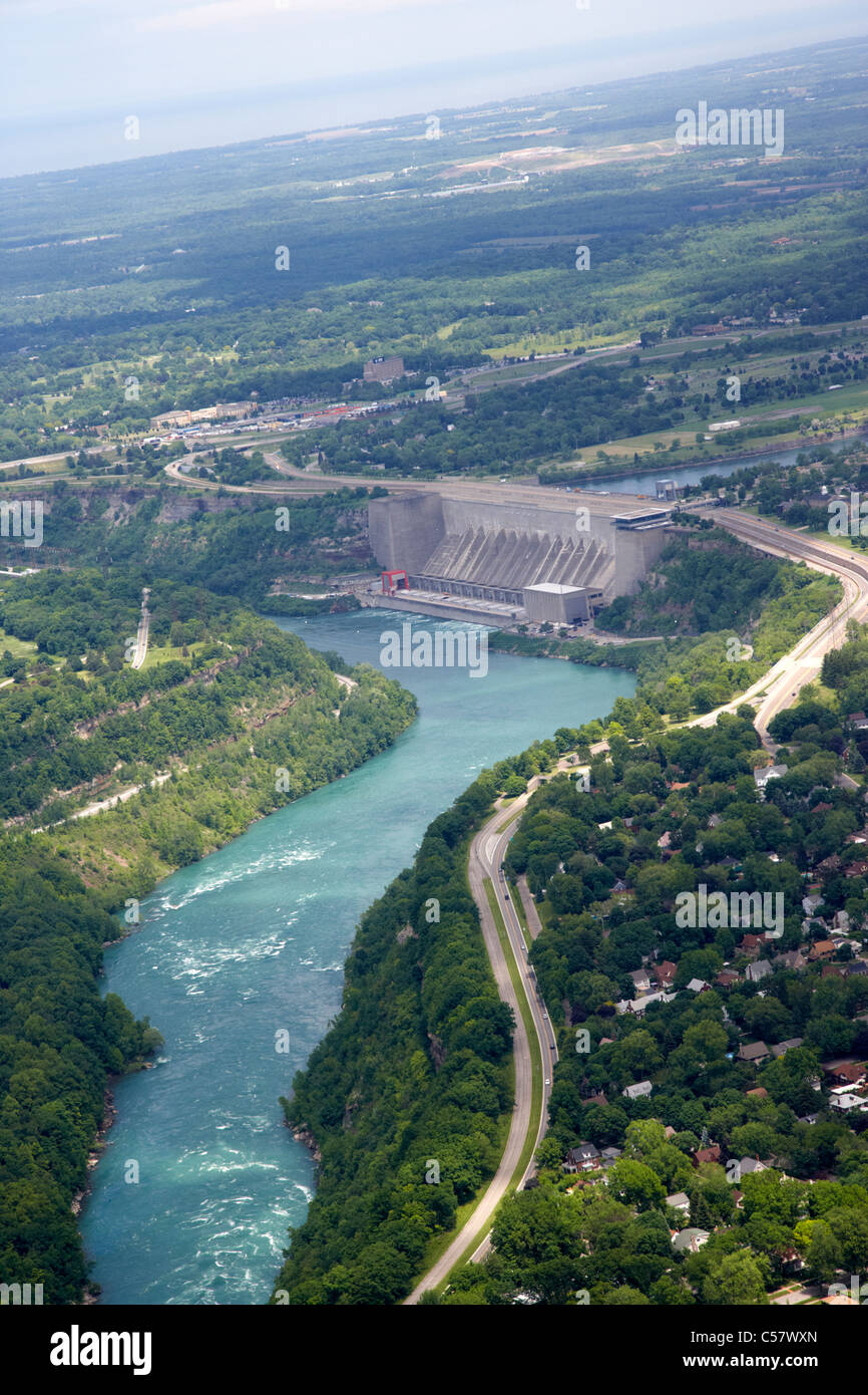 aerial view of the niagara river and robert moses niagara hydroelectric power station lewiston new york usa Stock Photo