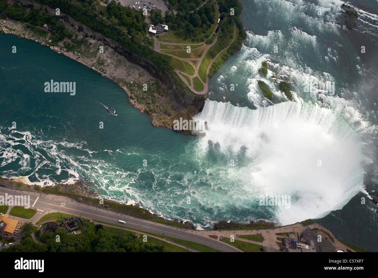 aerial view of the horseshoe falls from helicopter flight over niagara falls ontario canada Stock Photo