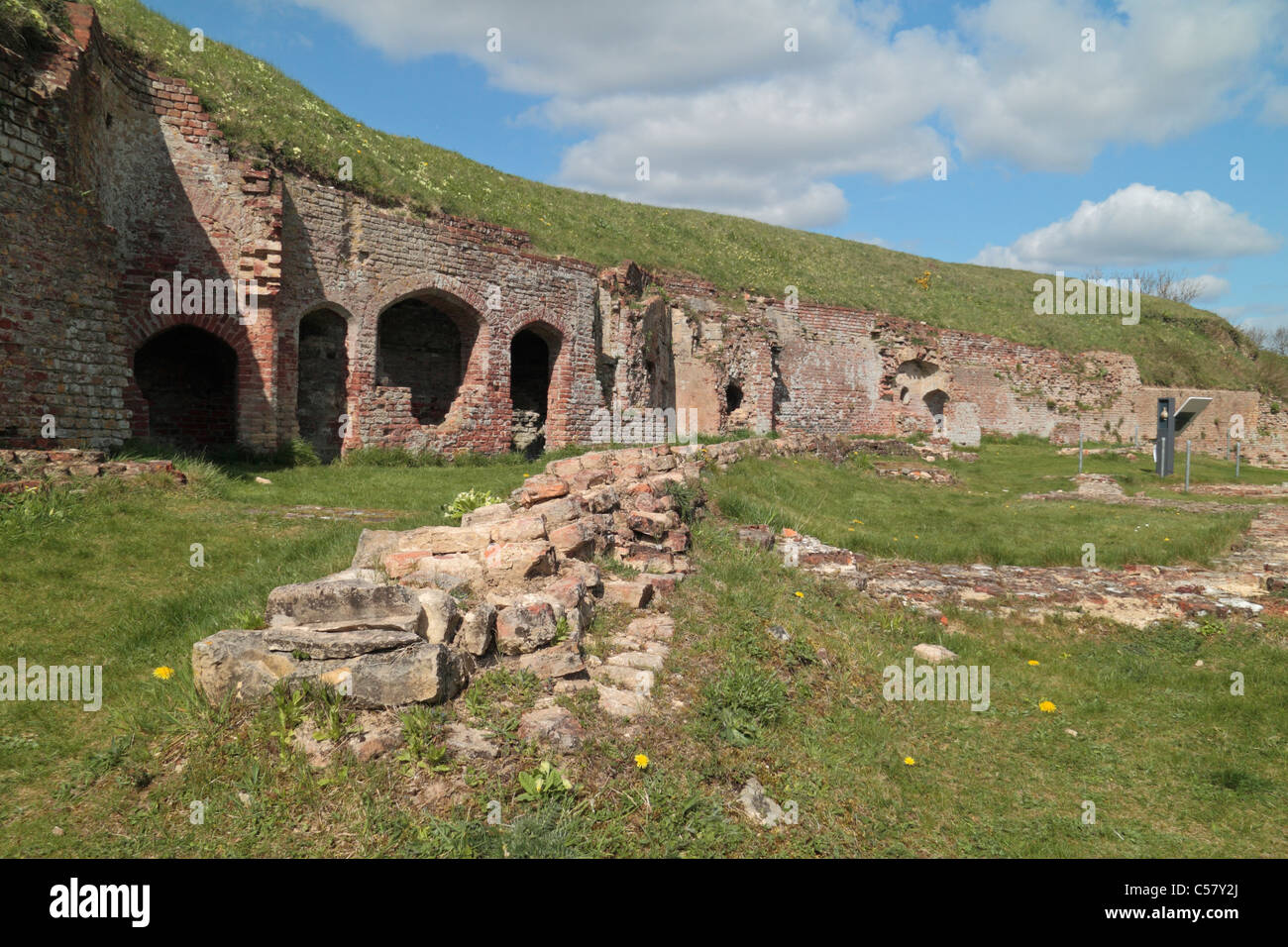 The remains of the kitchen area beside the site of the Great Hall in Basing House, Old Basing, Hampshire, UK. Stock Photo