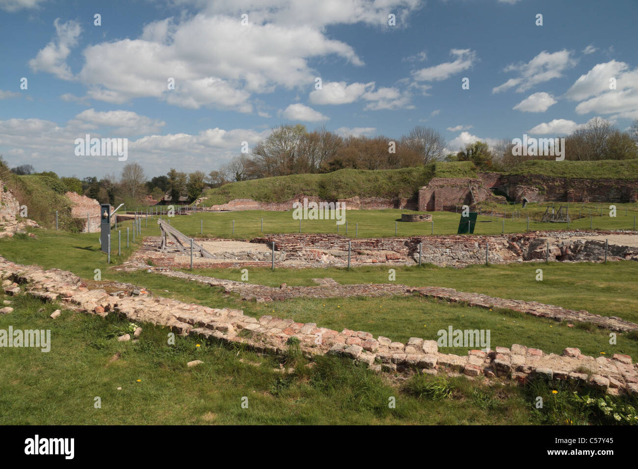 VIew over the remains of the wine cellar of the Great Hall in the grounds of  Basing House, Old Basing, Hampshire, UK. Stock Photo