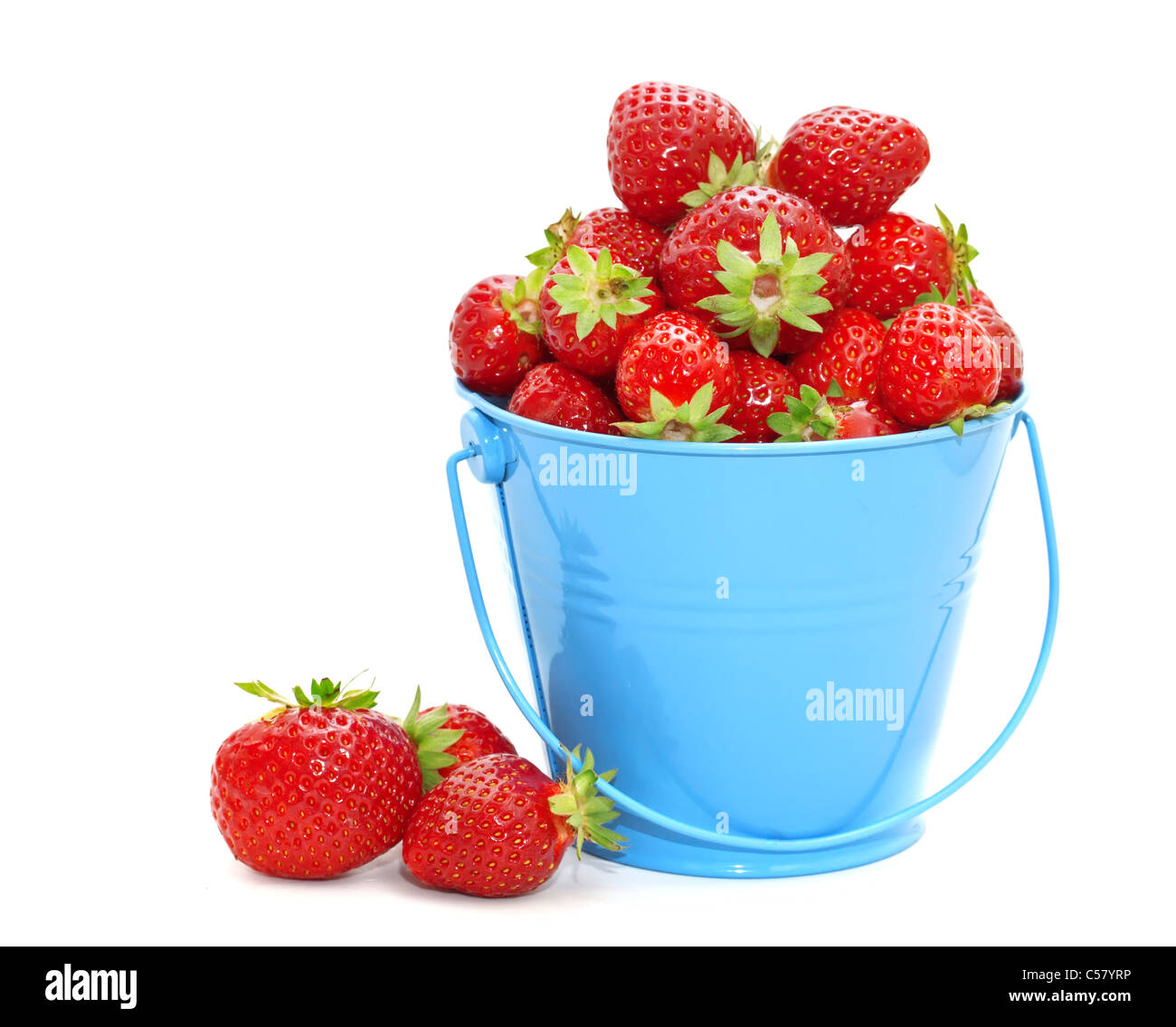 Strawberries in a bucket on a white background. Stock Photo