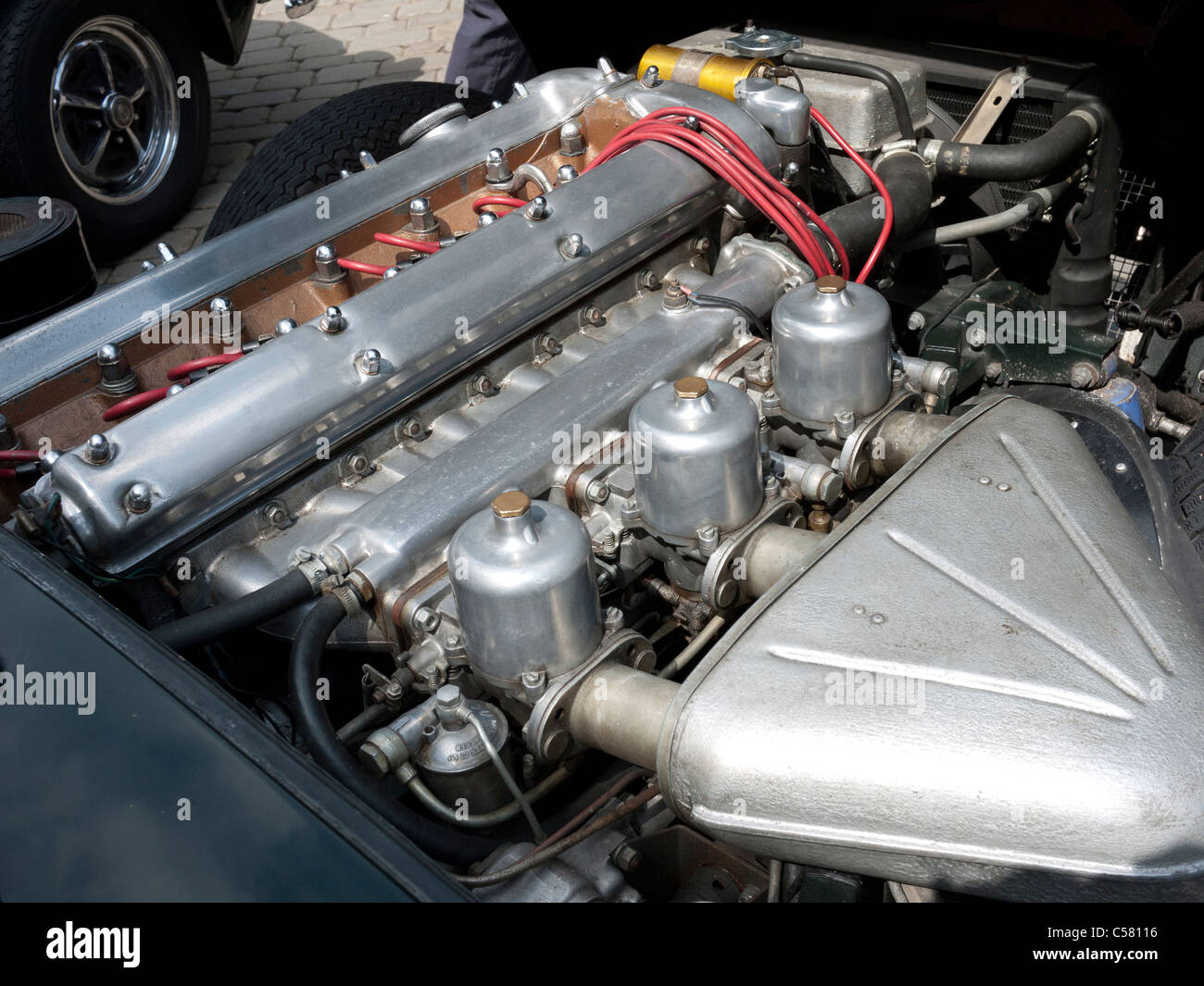 E Type Jaguar 4.2 Litre engine. Stock Photo
